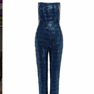 MICHELLE MASON Strapless sequined mesh jumpsuit